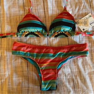 Roxy Swim sparkly striped bikini set